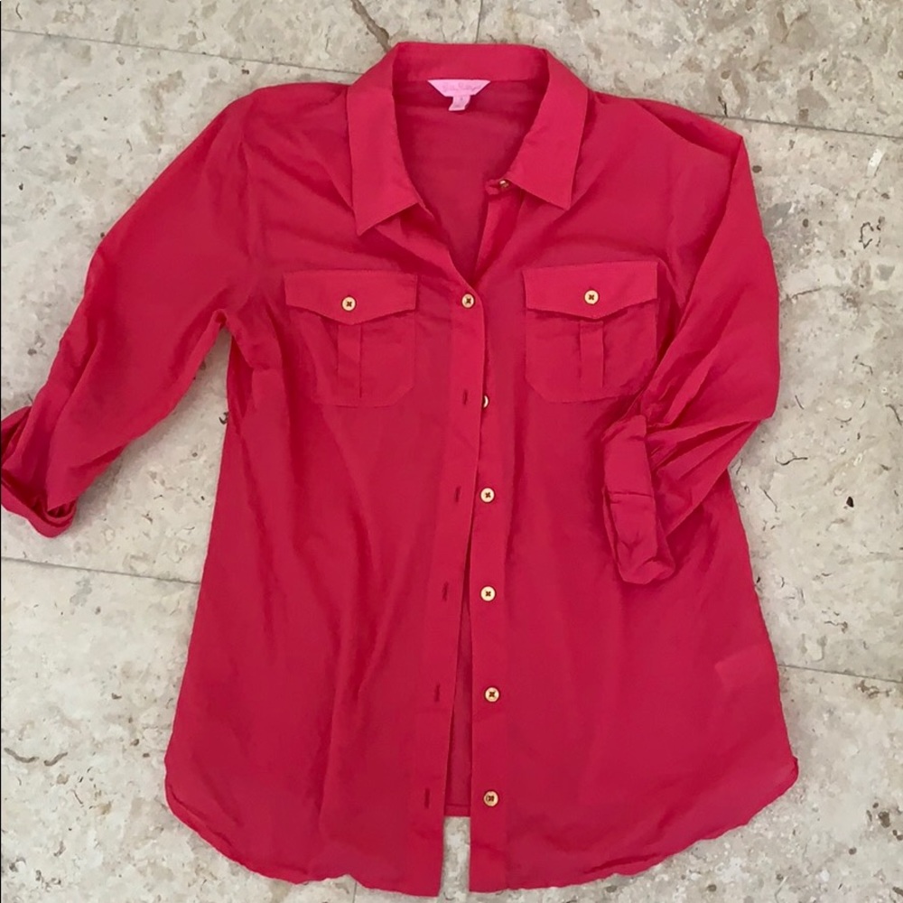 Lilly Pulitzer camp shirt hot pink size 8